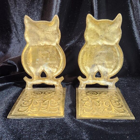 Brass Owl Bookends Set Figural Figurine w Book Holder Lip Ornate Vintage Korea - Picture 4 of 12